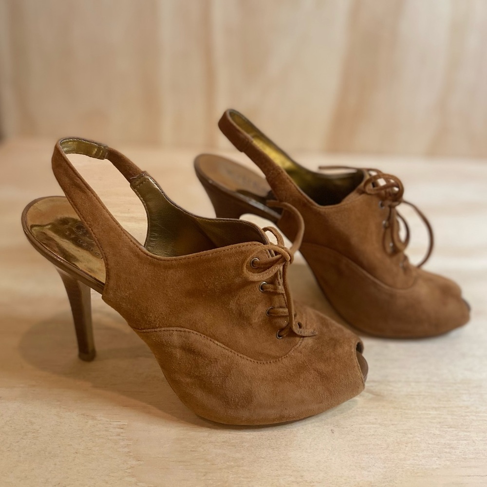 Guess Suede Peep Toe Heels